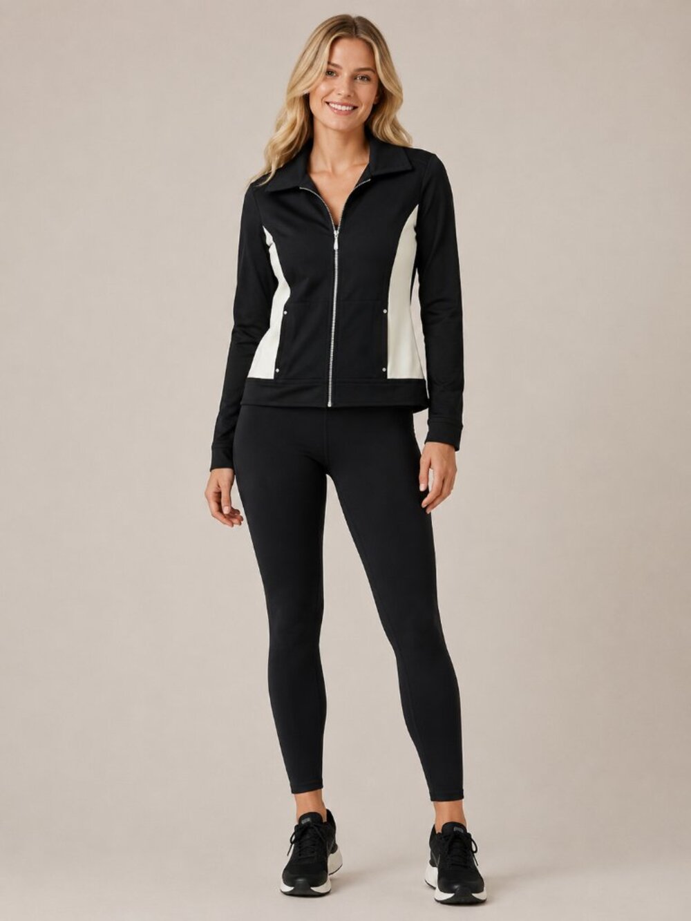 Chico's Weekends Sporty Full Zip Track Jacket Colorblock Black White 12 #A1461